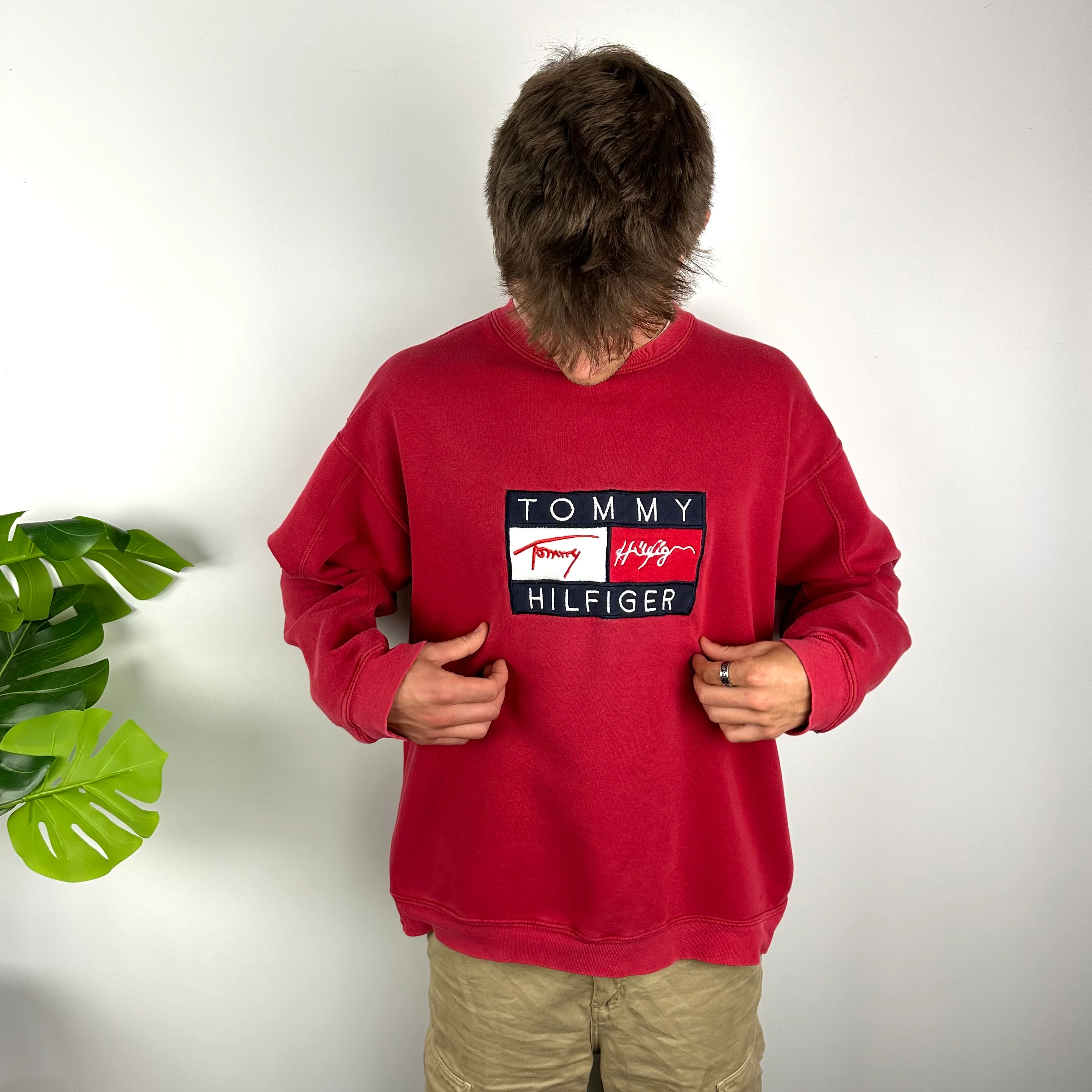 Tommy Hilfiger Red Embroidered Spell Out Sweatshirt (XL) - Image 8