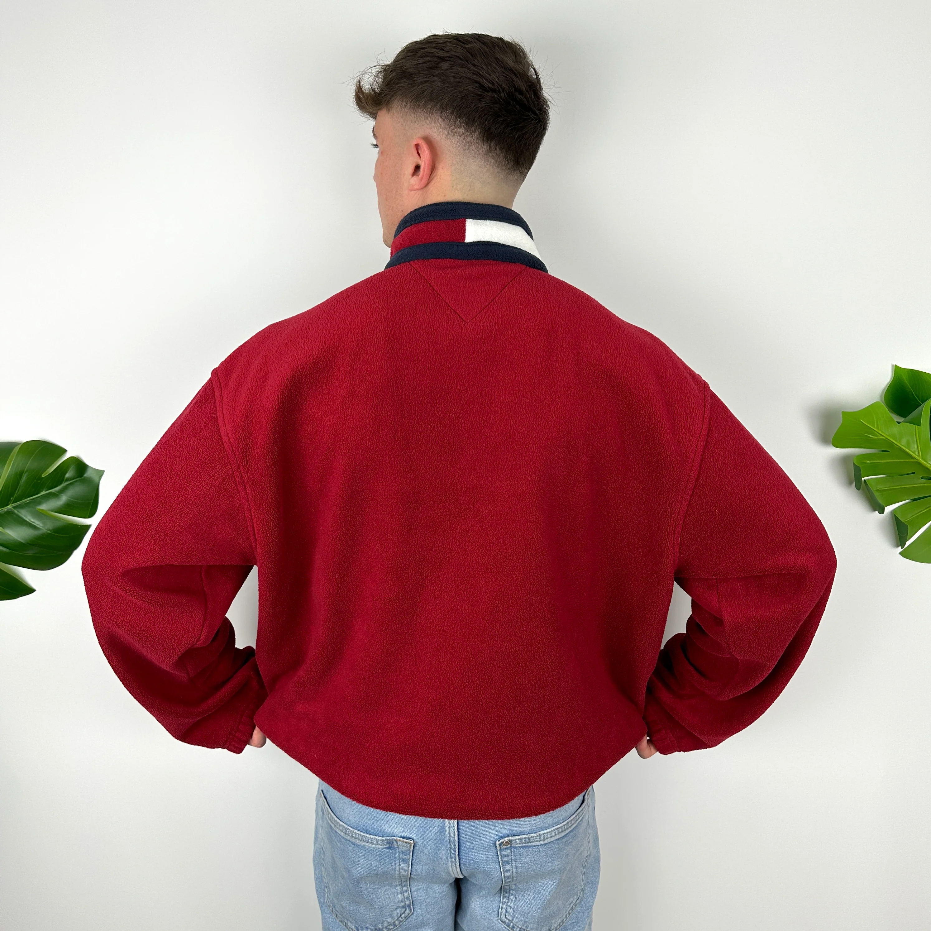 Tommy Hilfiger Red Embroidered Spell Out Teddy Bear Fleece Quarter Zip Sweatshirt (XL) - Image 4