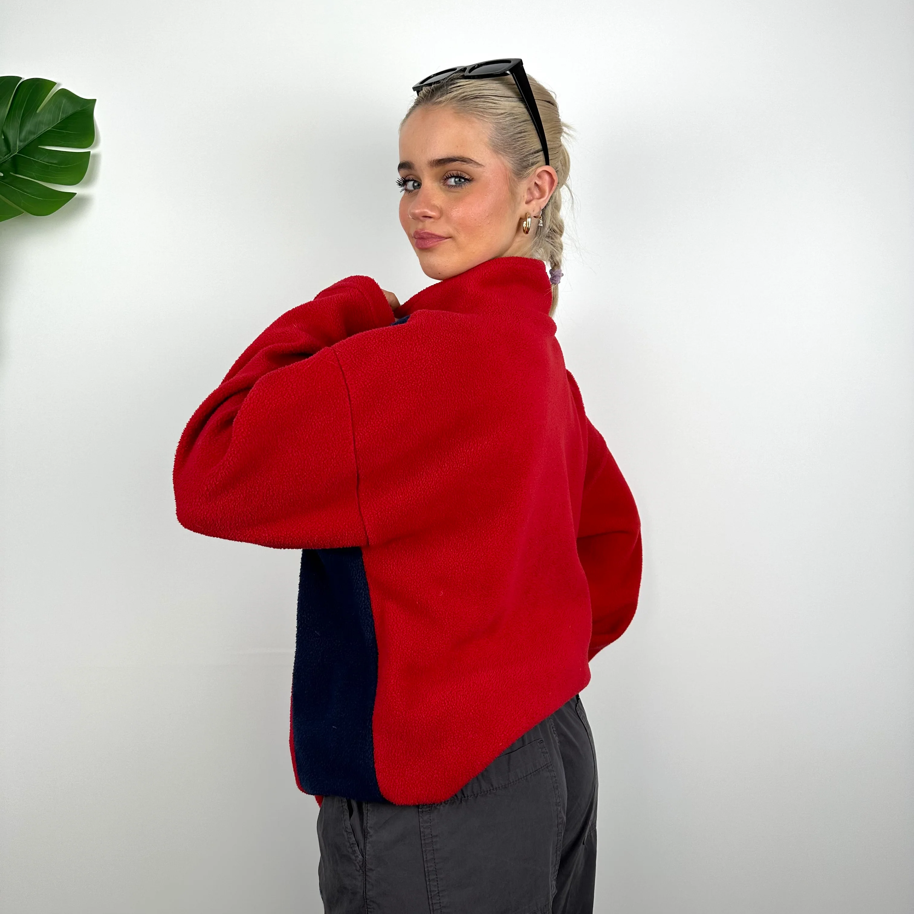 Tommy Hilfiger Red Embroidered Spell Out Teddy Bear Fleece Quarter Zip Sweatshirt (M) - Image 6