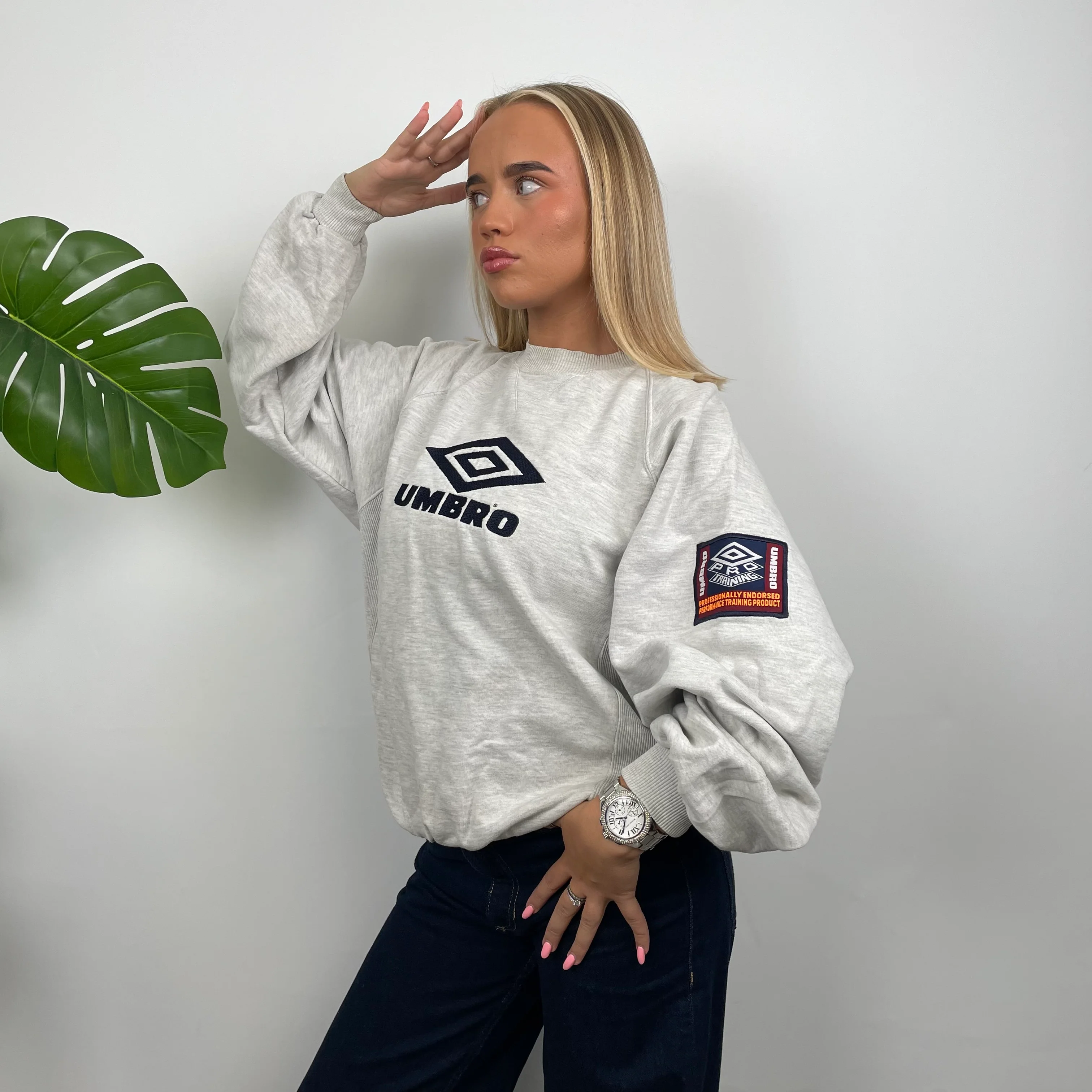 Umbro Grey Embroidered Spell Out Sweatshirt (M) - Image 3