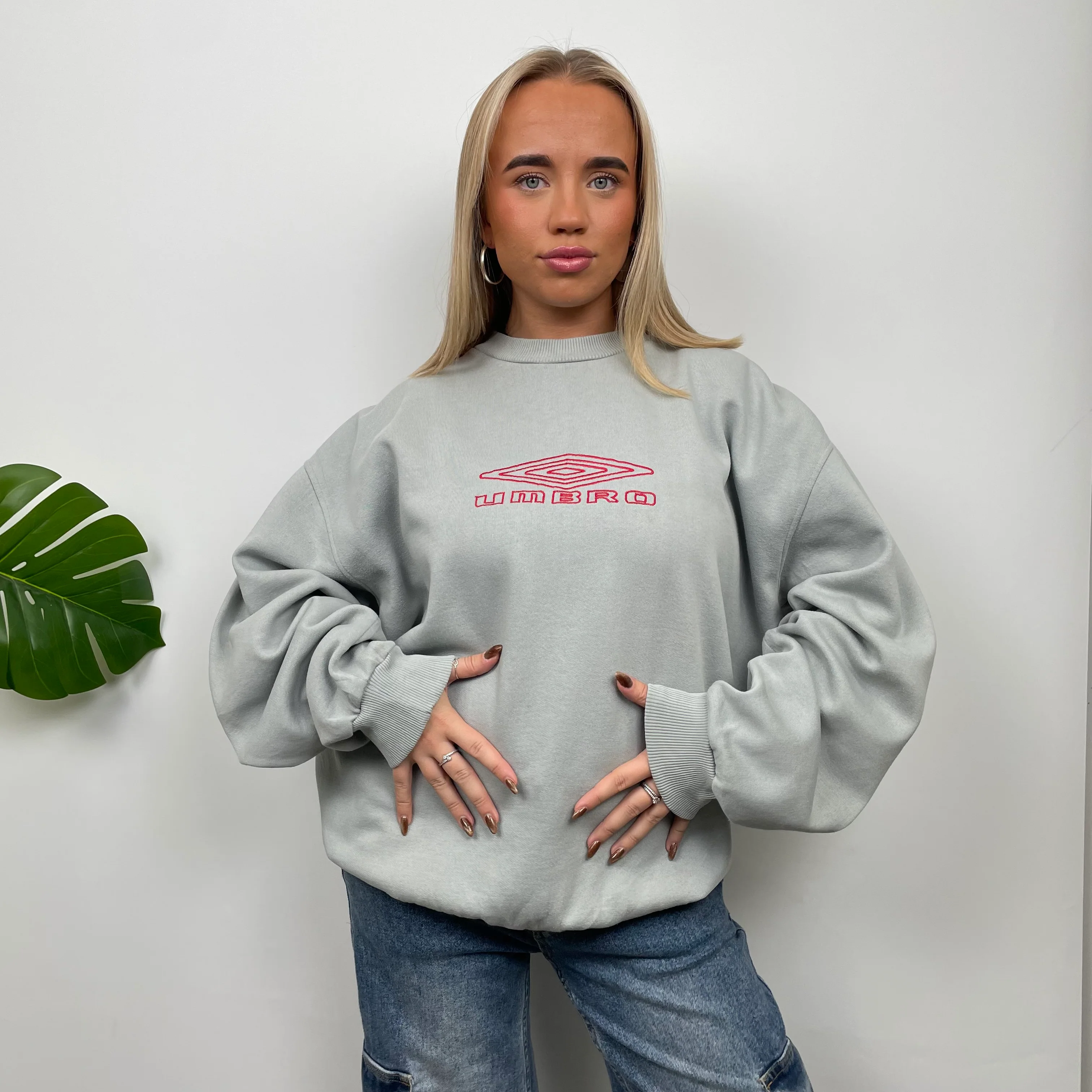 Umbro Grey Green  Embroidered Spell Out Sweatshirt (L)