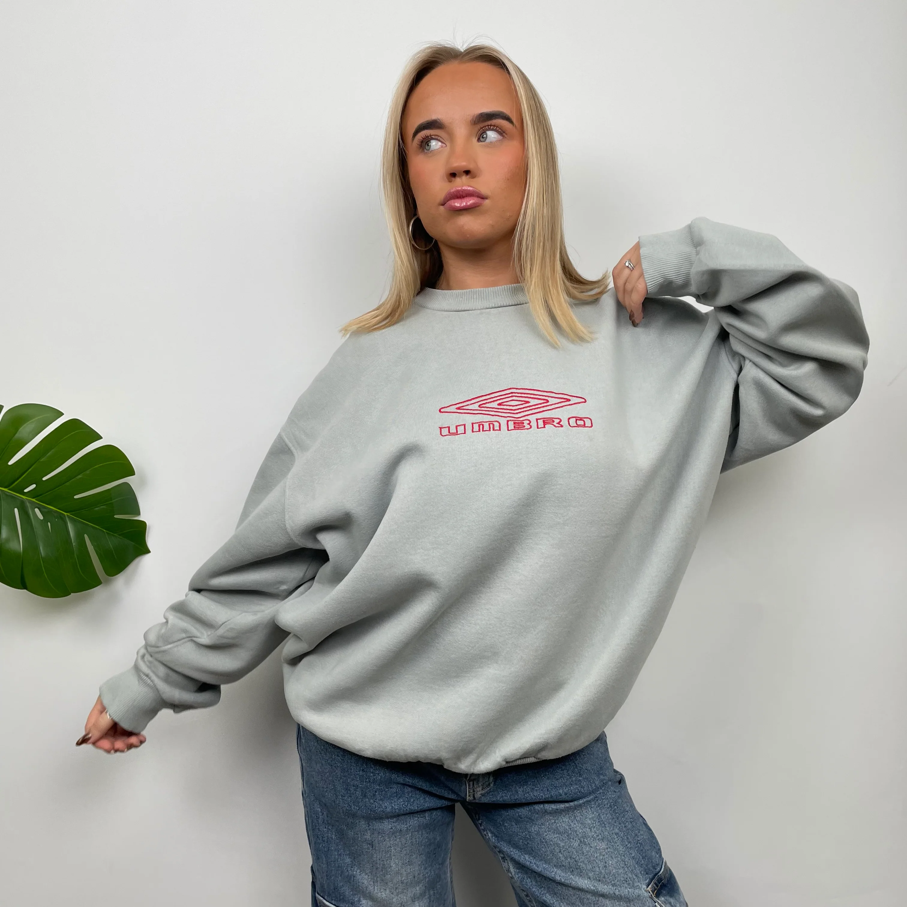 Umbro Grey Green  Embroidered Spell Out Sweatshirt (L) - Image 2