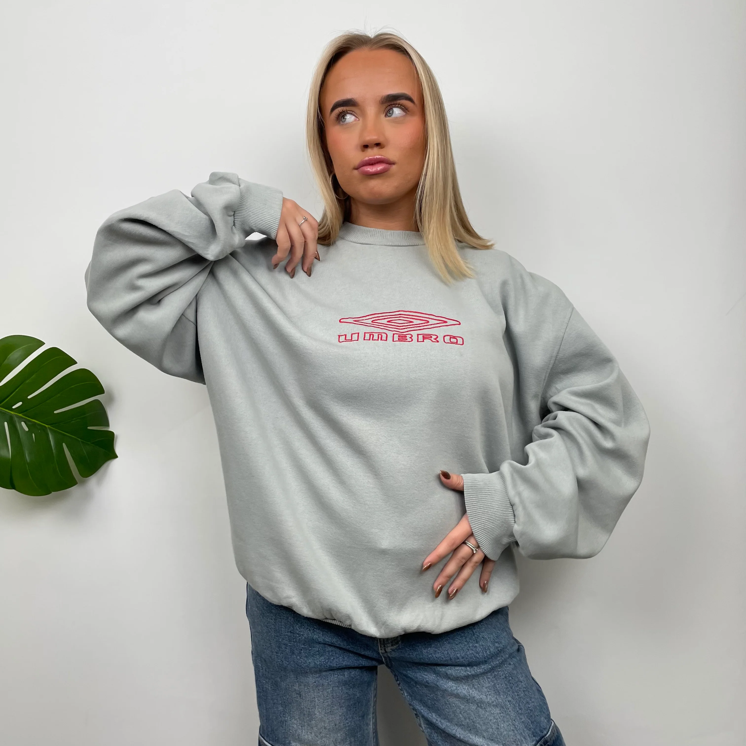Umbro Grey Green  Embroidered Spell Out Sweatshirt (L) - Image 3