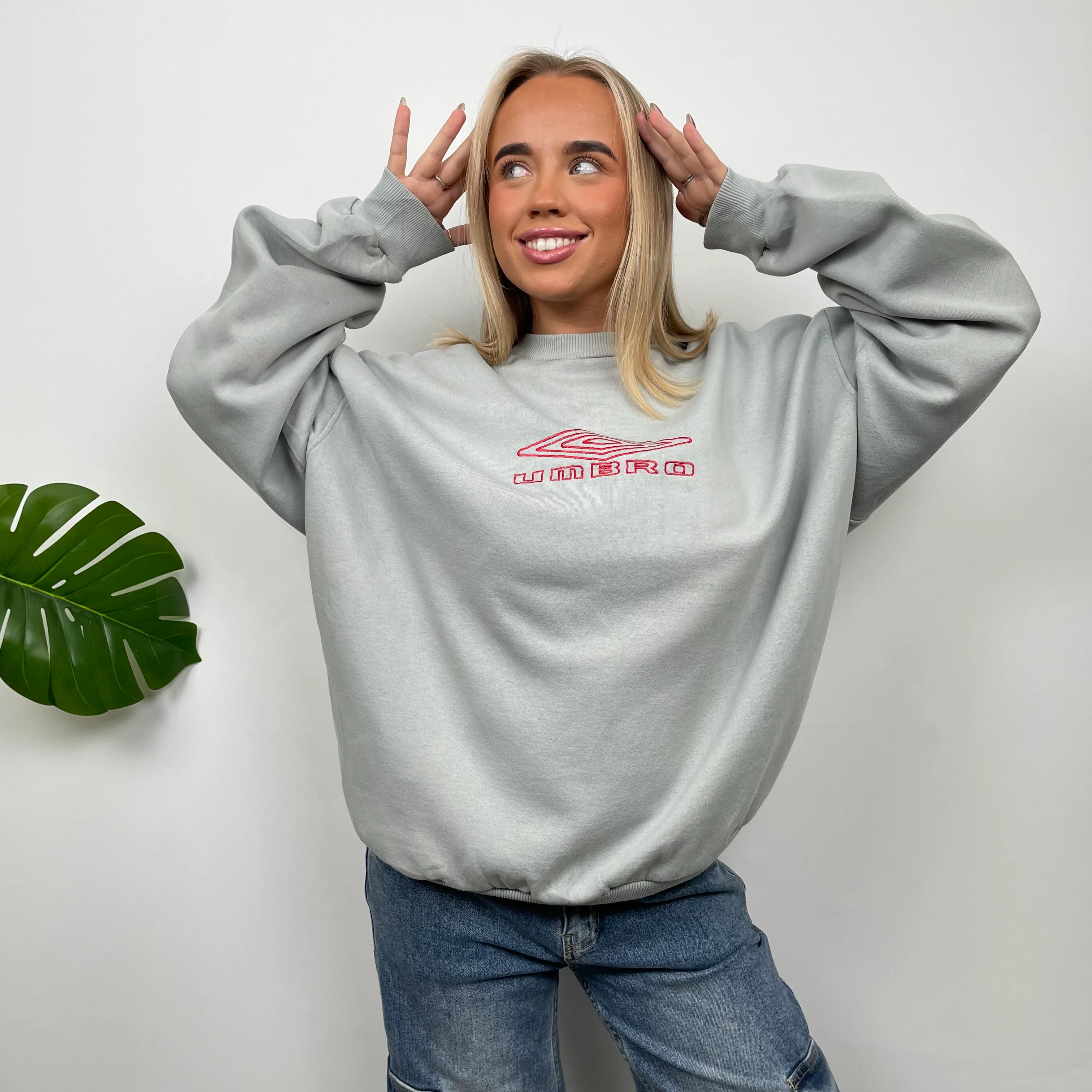Umbro Grey Green  Embroidered Spell Out Sweatshirt (L) - Image 4
