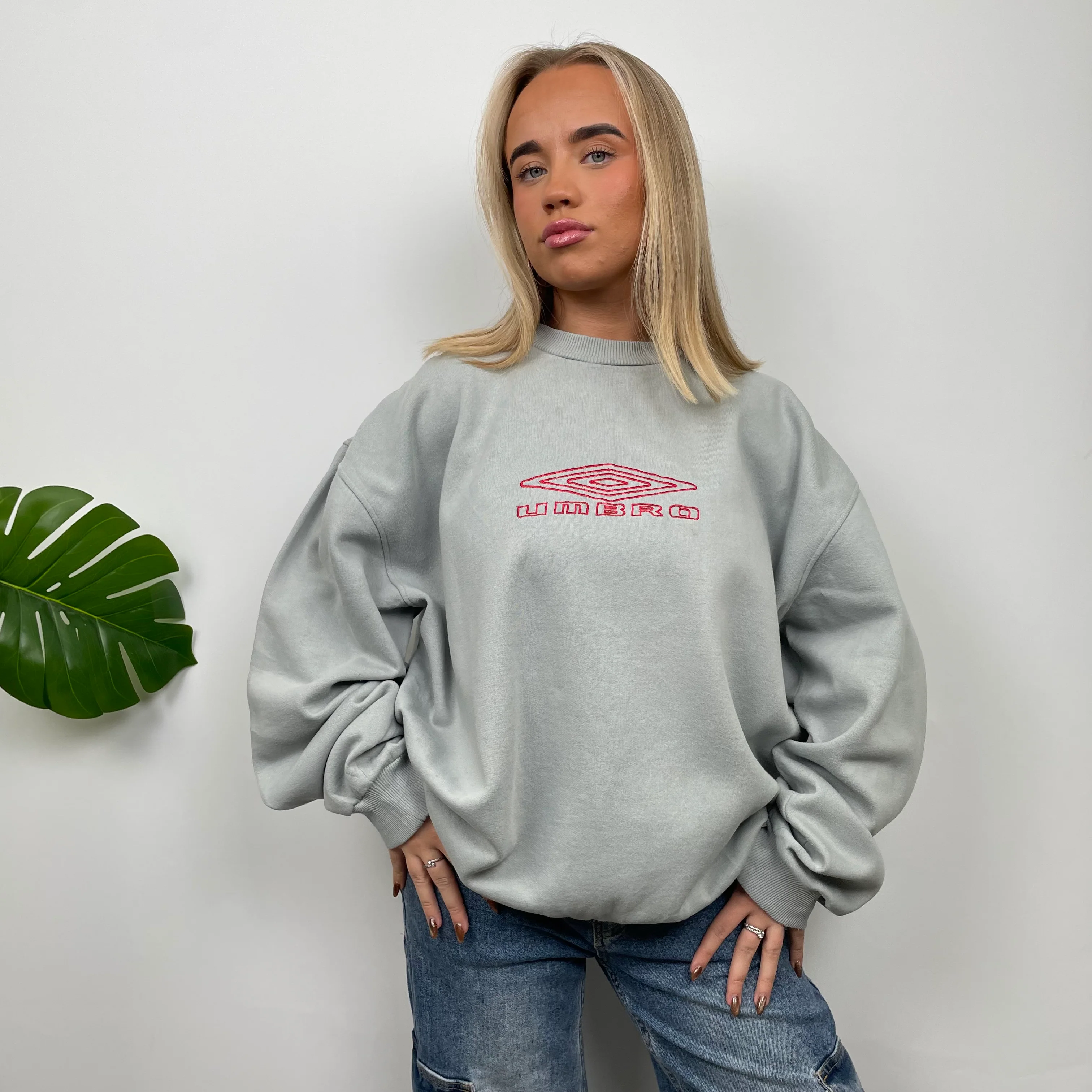 Umbro Grey Green  Embroidered Spell Out Sweatshirt (L) - Image 5