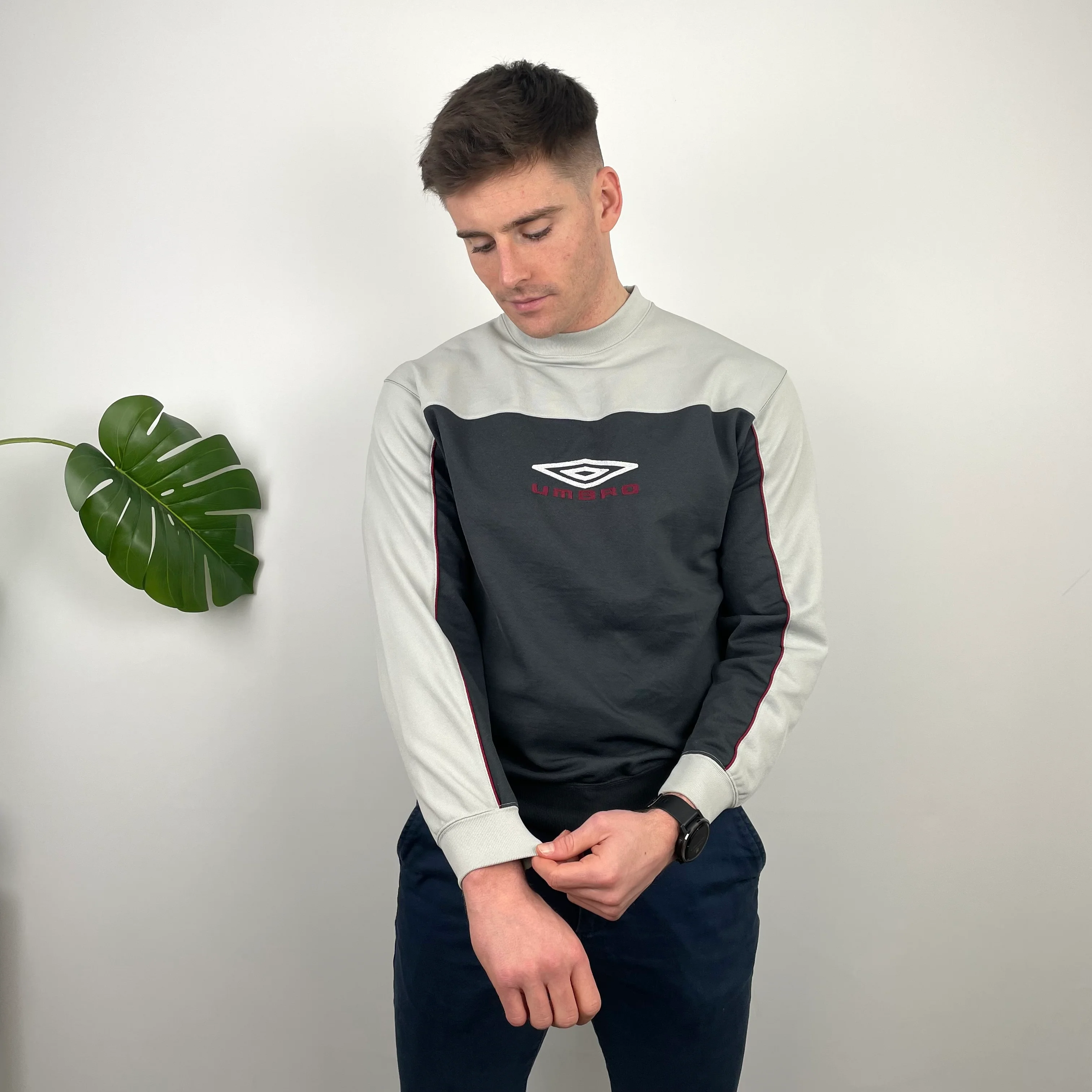 Umbro Navy and Grey  Embroidered Spell Out Sweatshirt (M) - Image 4