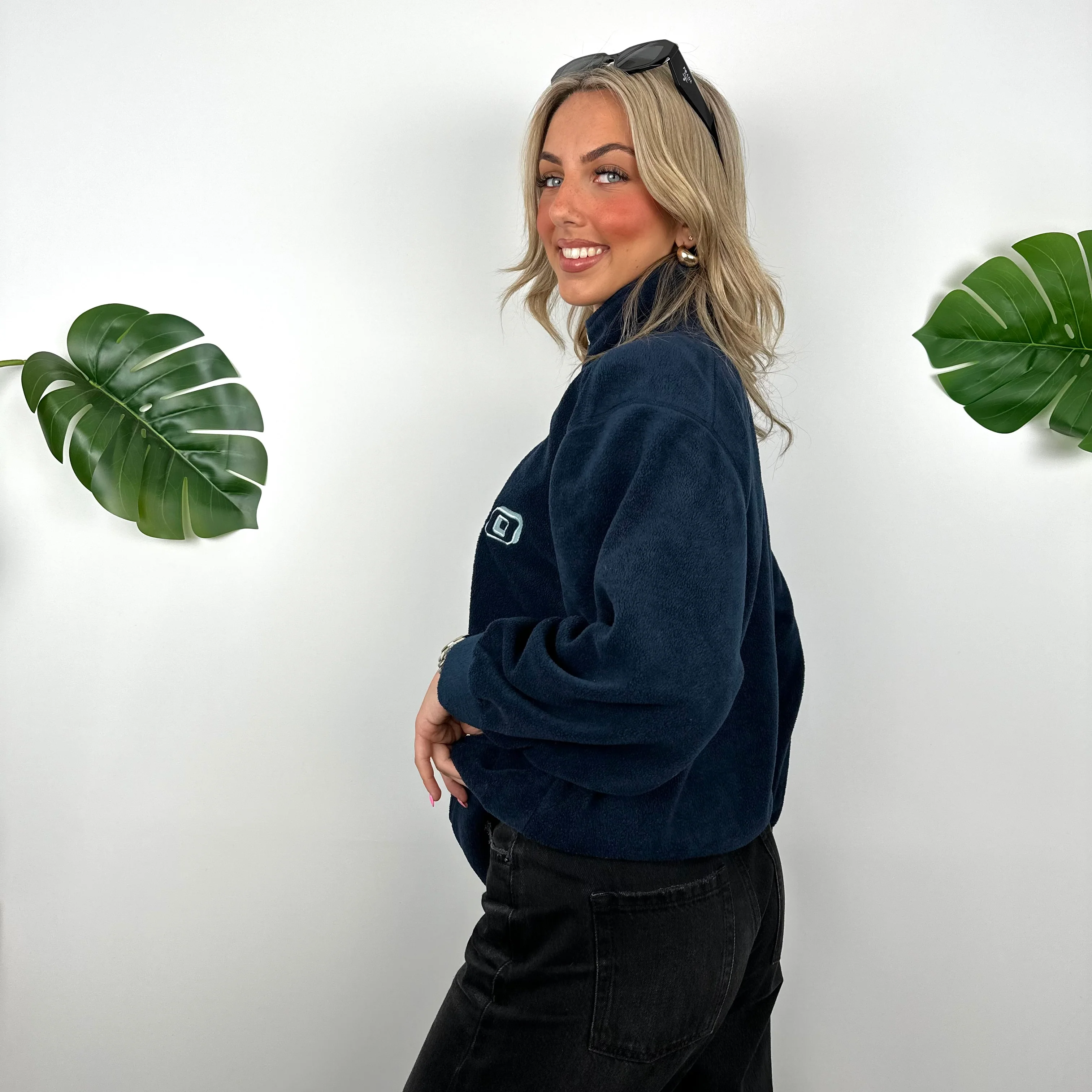Umbro Navy Embroidered Spell Out Teddy Bear Fleece Quarter Zip Sweatshirt (L) - Image 5