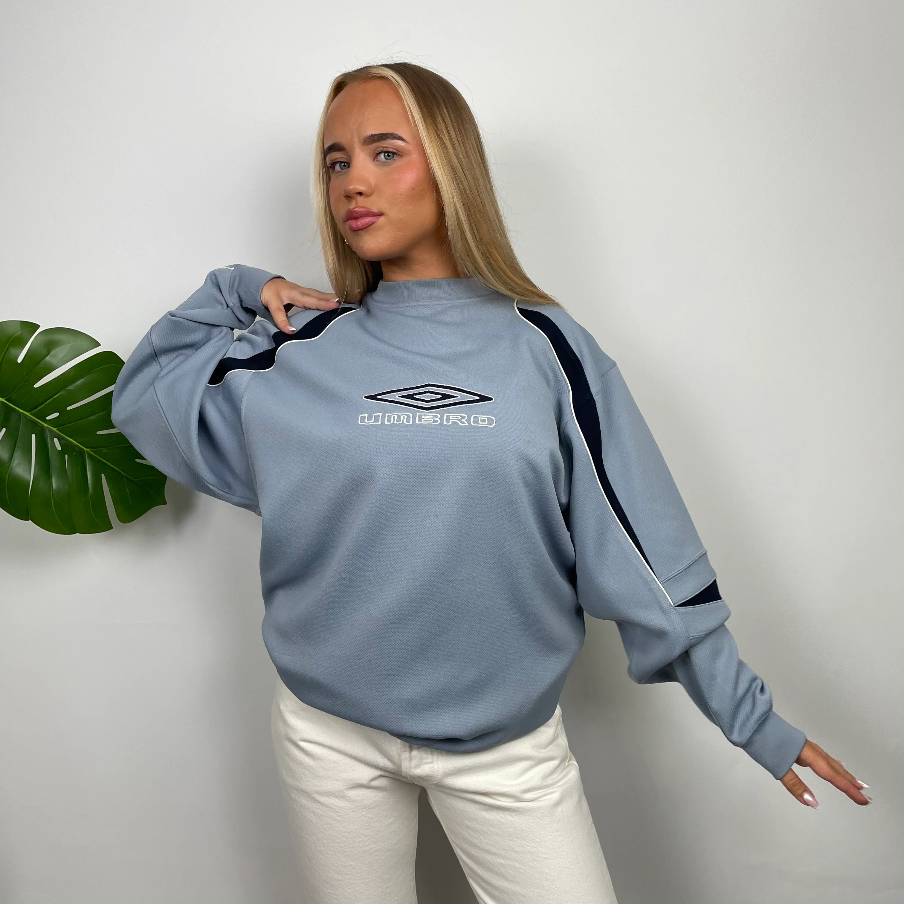 Umbro RARE Baby Blue Embroidered Spell Out Sweatshirt (L) - Image 4