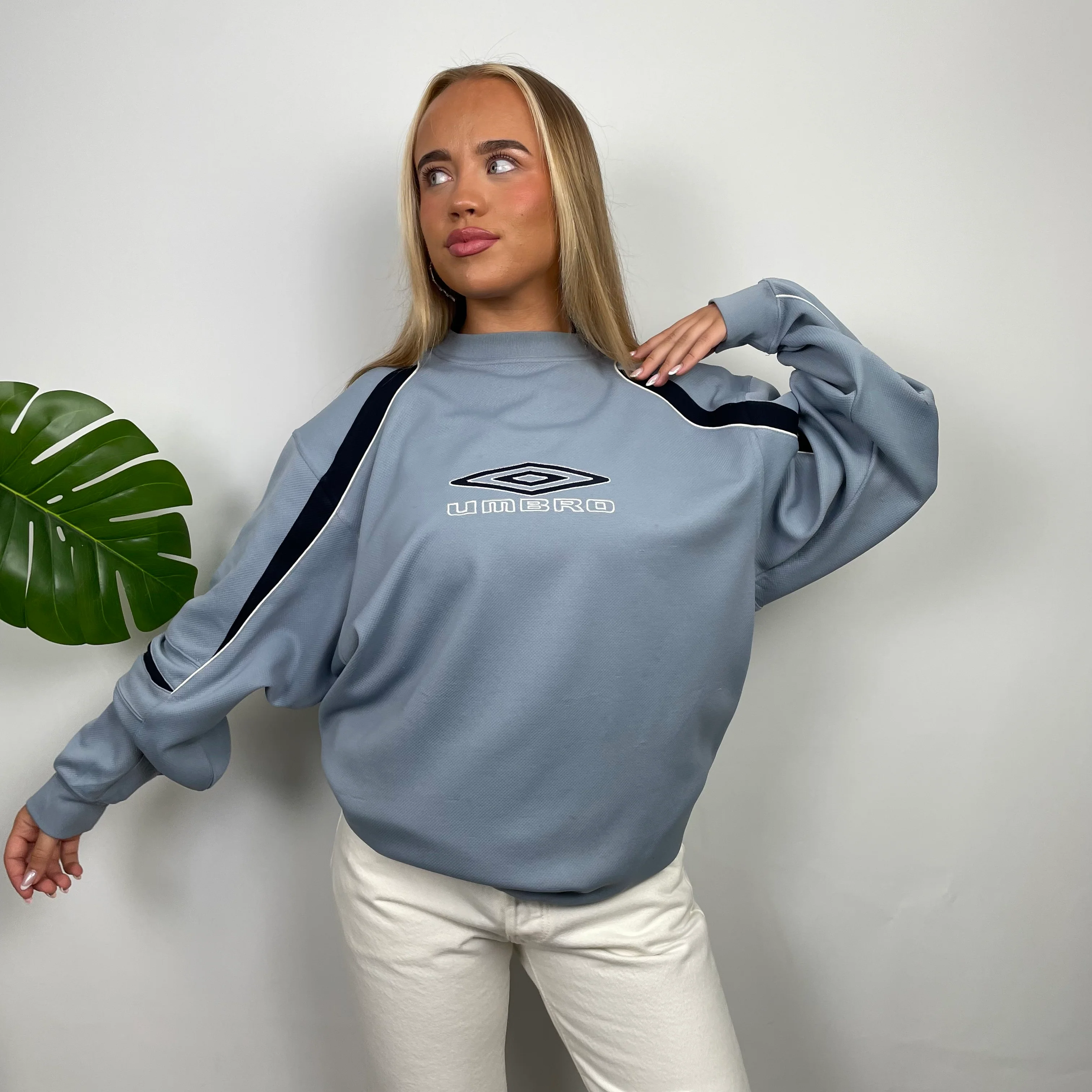 Umbro RARE Baby Blue Embroidered Spell Out Sweatshirt (L) - Image 5