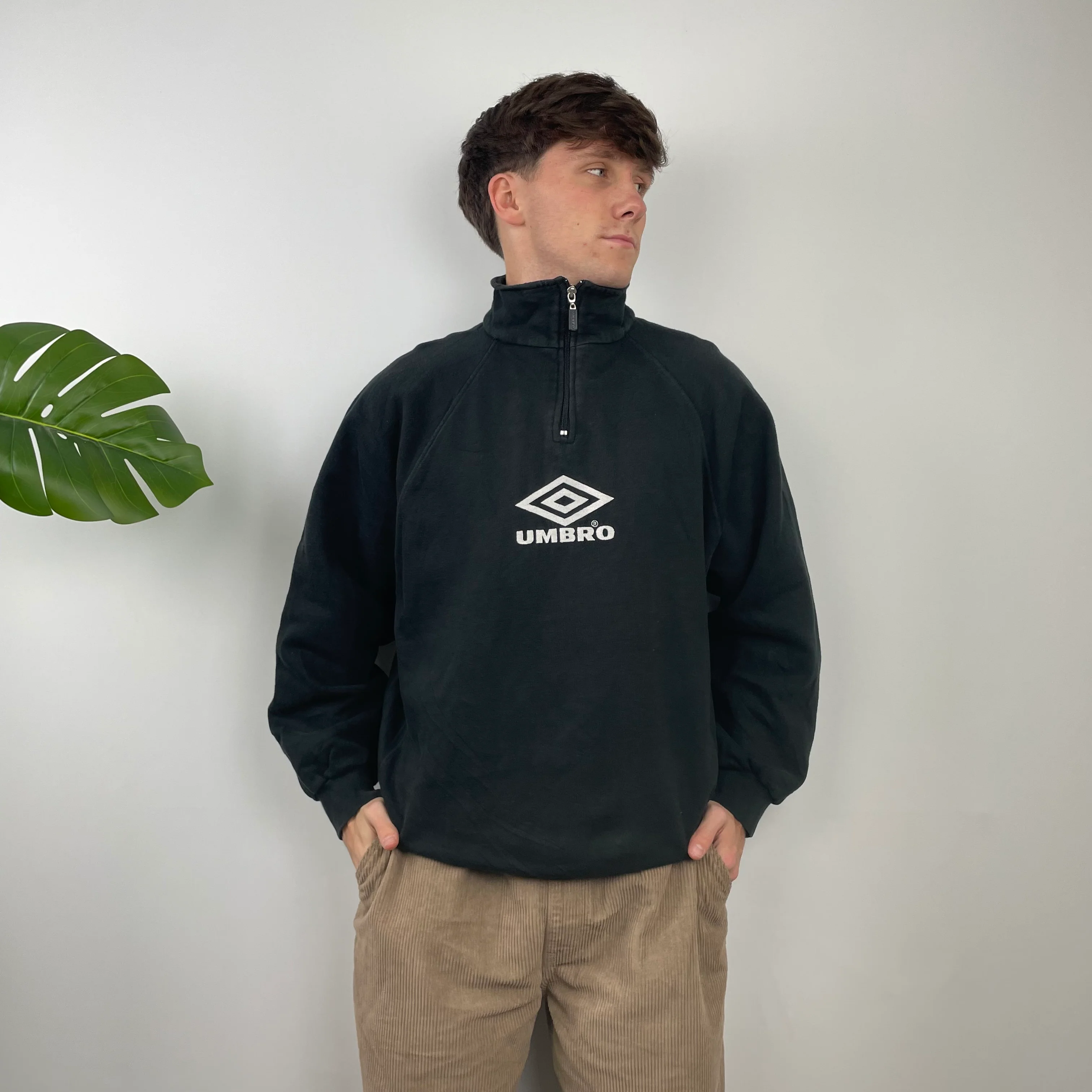 Umbro RARE Black Embroidered Spell Out Quarter Zip Sweatshirt (M) - Image 2