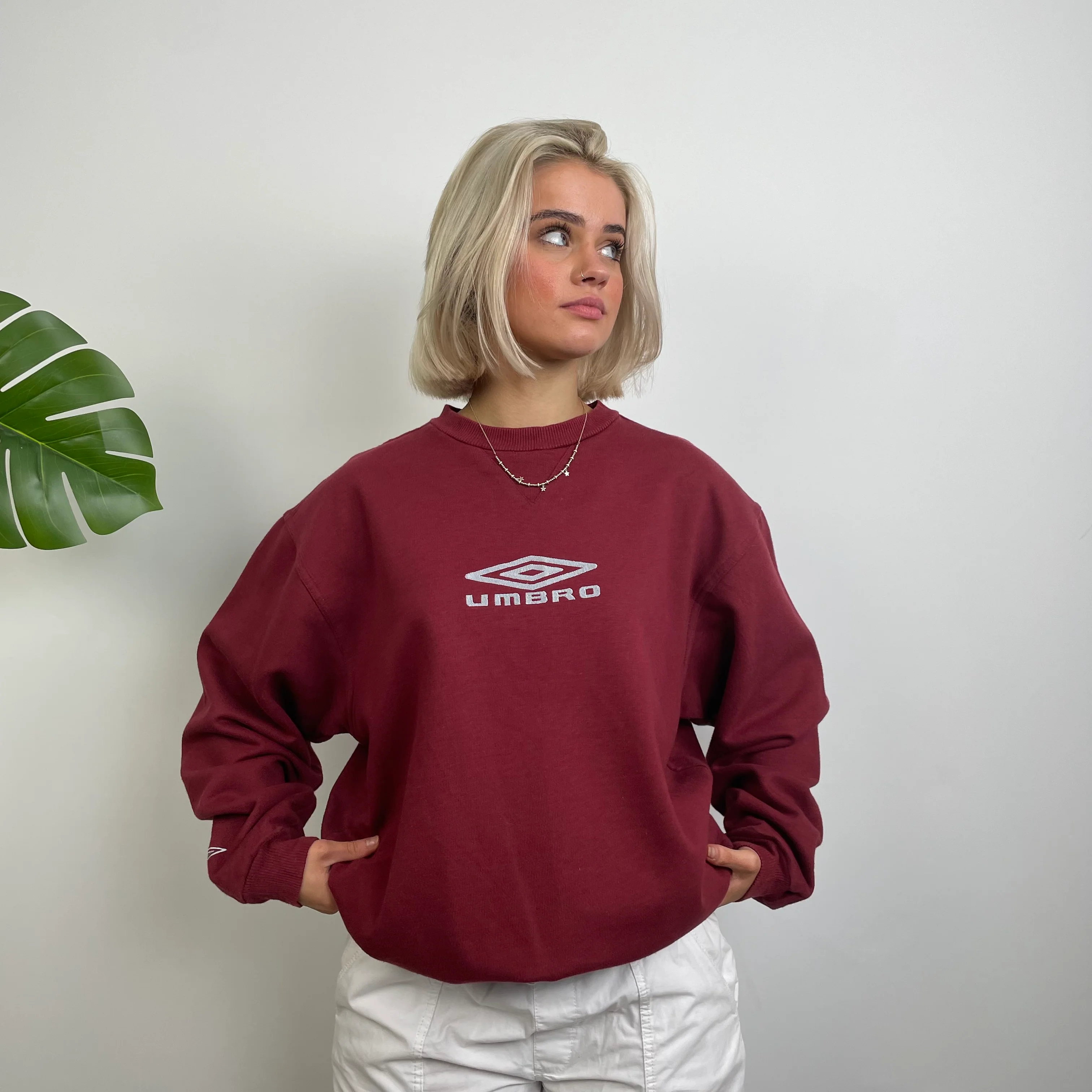 Umbro RARE Maroon Embroidered Spell Out Sweatshirt (L) - Image 2