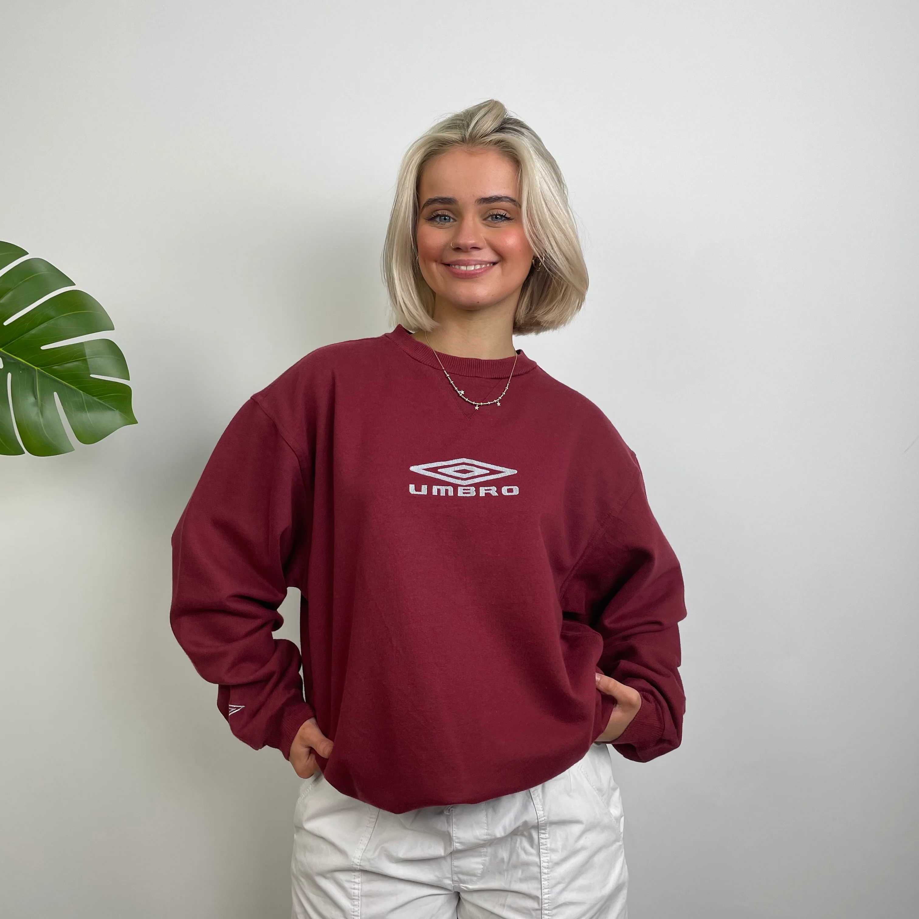 Umbro RARE Maroon Embroidered Spell Out Sweatshirt (L) - Image 5