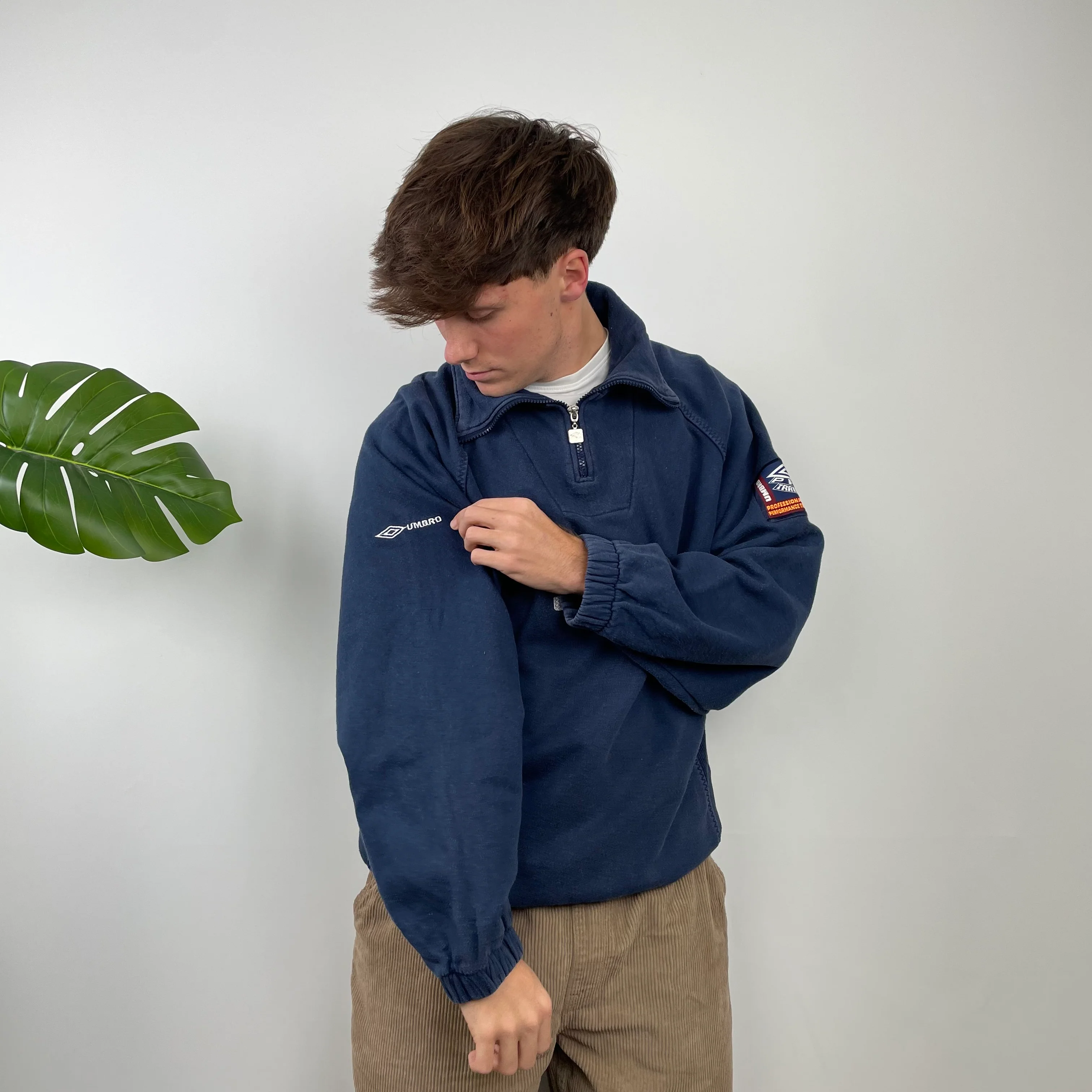 Umbro RARE Navy Embroidered Spell Out Quarter Zip Sweatshirt (L) - Image 4