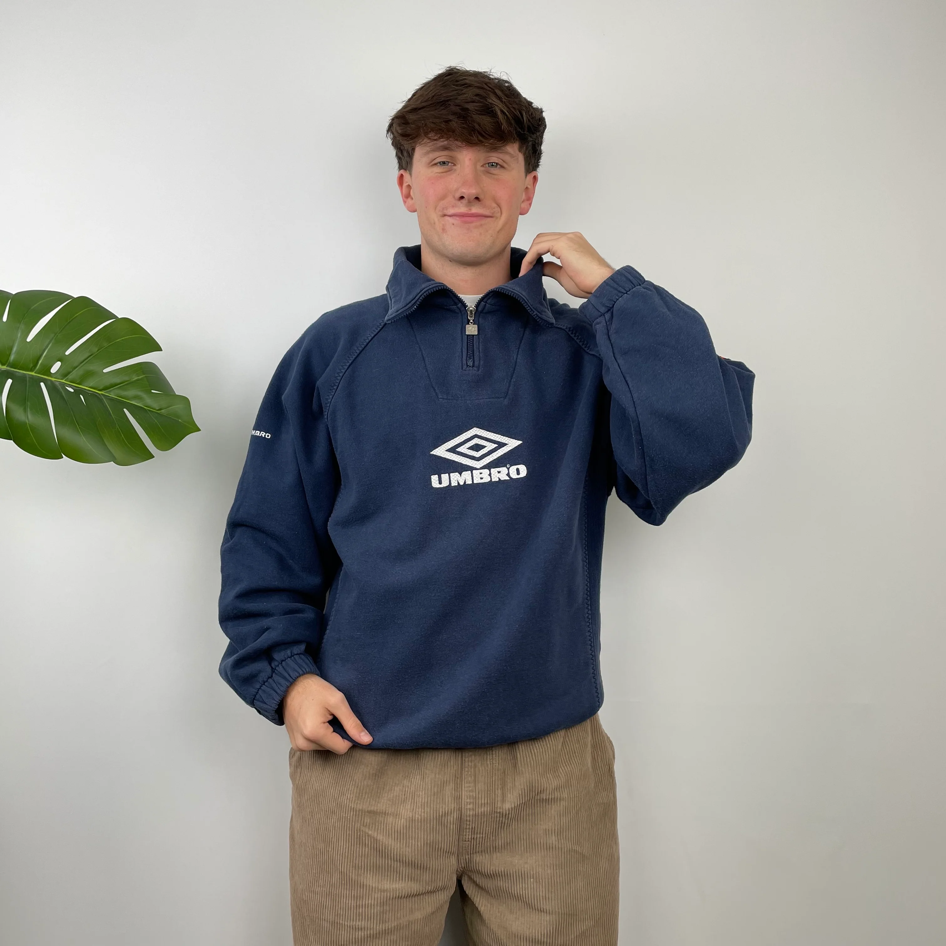 Umbro RARE Navy Embroidered Spell Out Quarter Zip Sweatshirt (L) - Image 7