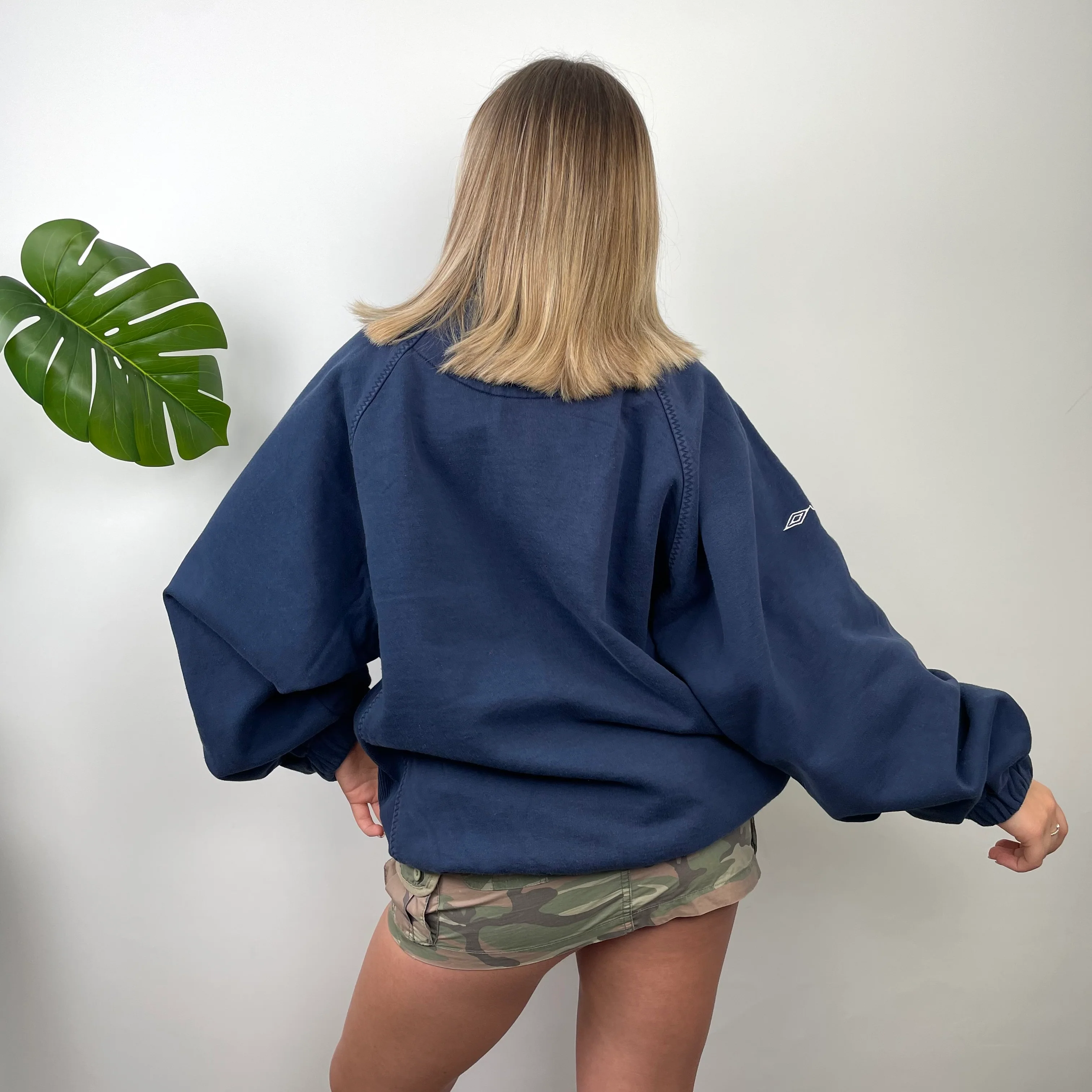 Umbro RARE Navy Embroidered Spell Out Quarter Zip Sweatshirt (L) - Image 5