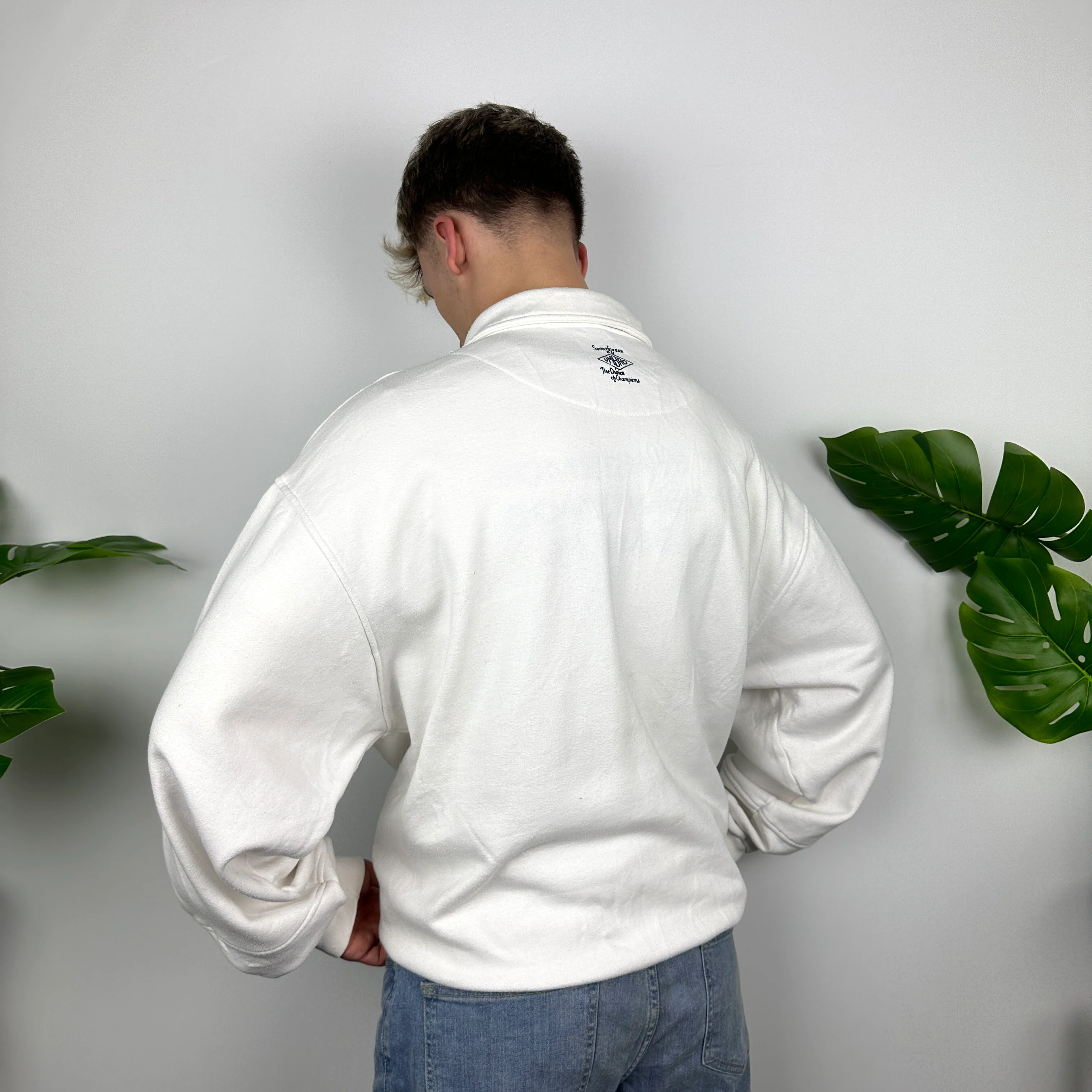 Umbro X England RARE White Embroidered Spell Out Quarter Zip Sweatshirt (XL) - Image 5