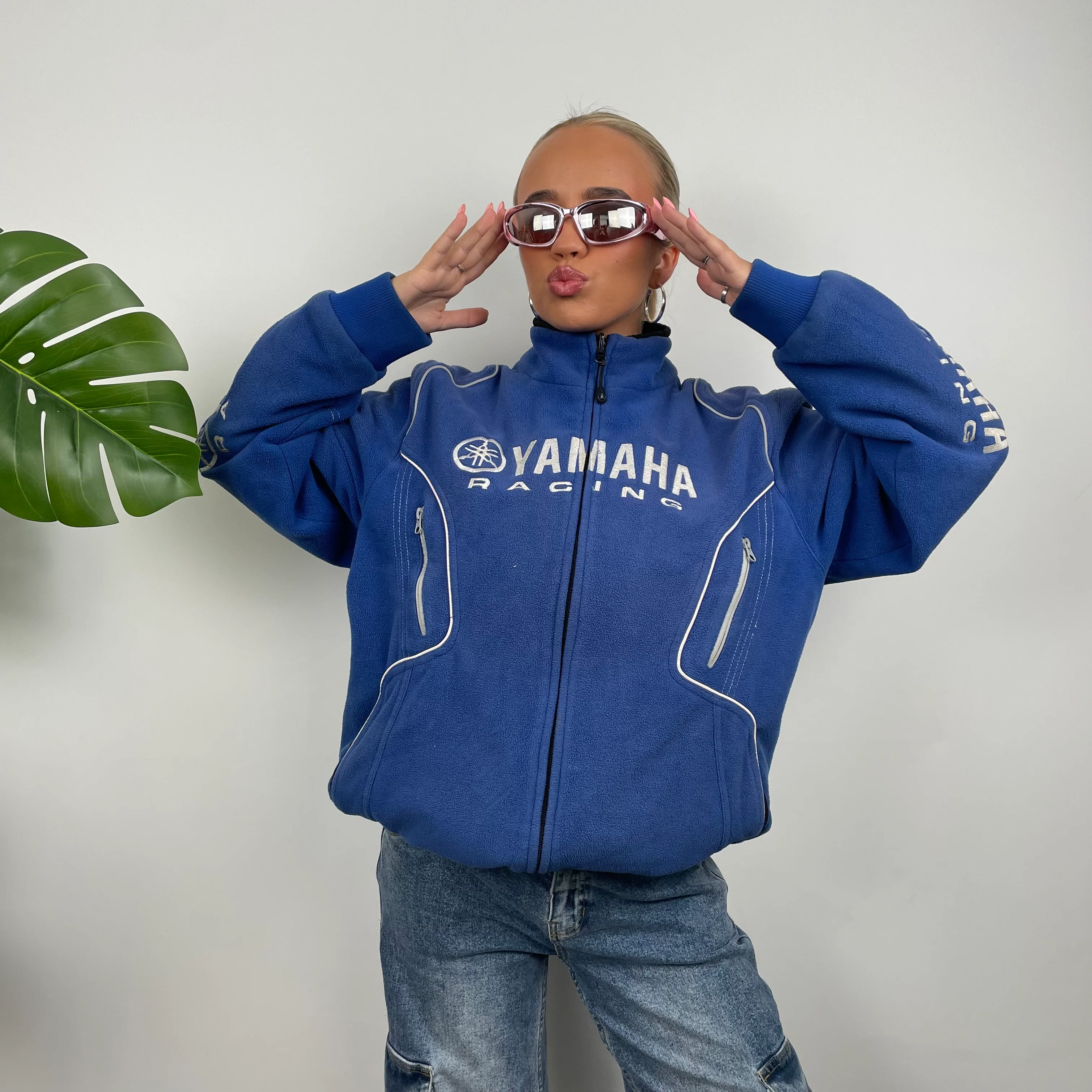 Yamaha Racing Blue Embroidered Spell Out Zip Up Teddy Bear Fleece Jacket (XL) - Image 2