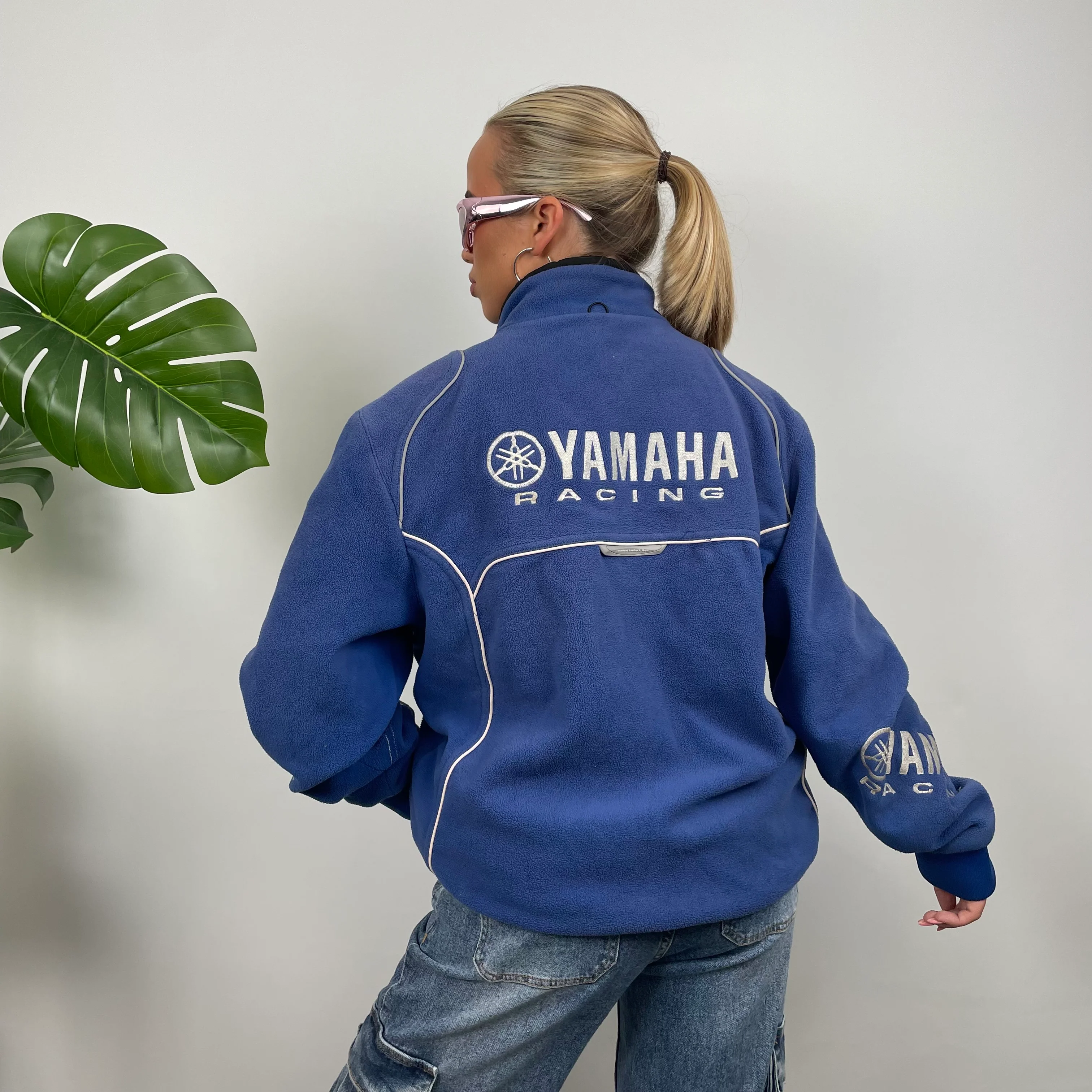 Yamaha Racing Blue Embroidered Spell Out Zip Up Teddy Bear Fleece Jacket (XL) - Image 6
