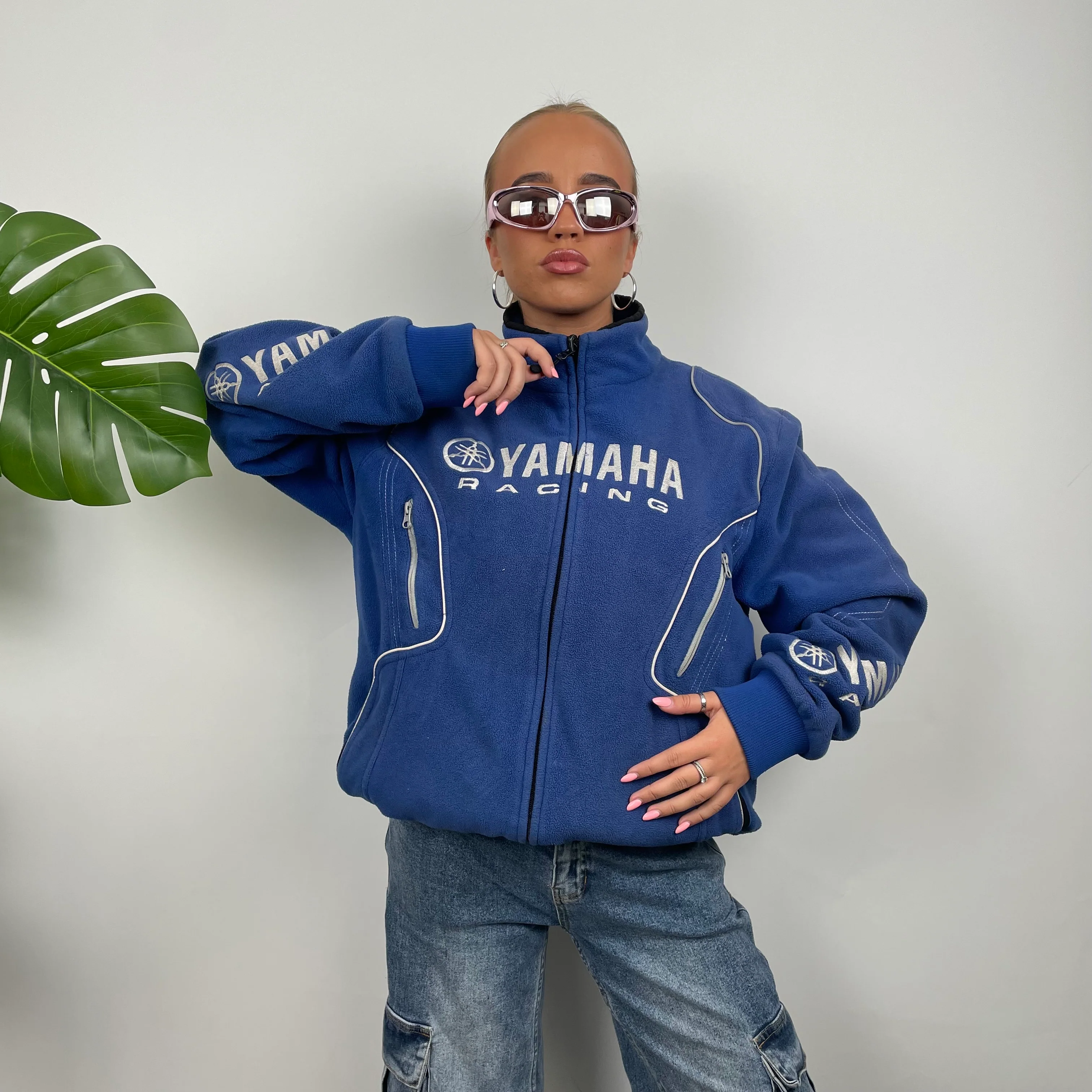 Yamaha Racing Blue Embroidered Spell Out Zip Up Teddy Bear Fleece Jacket (XL) - Image 7