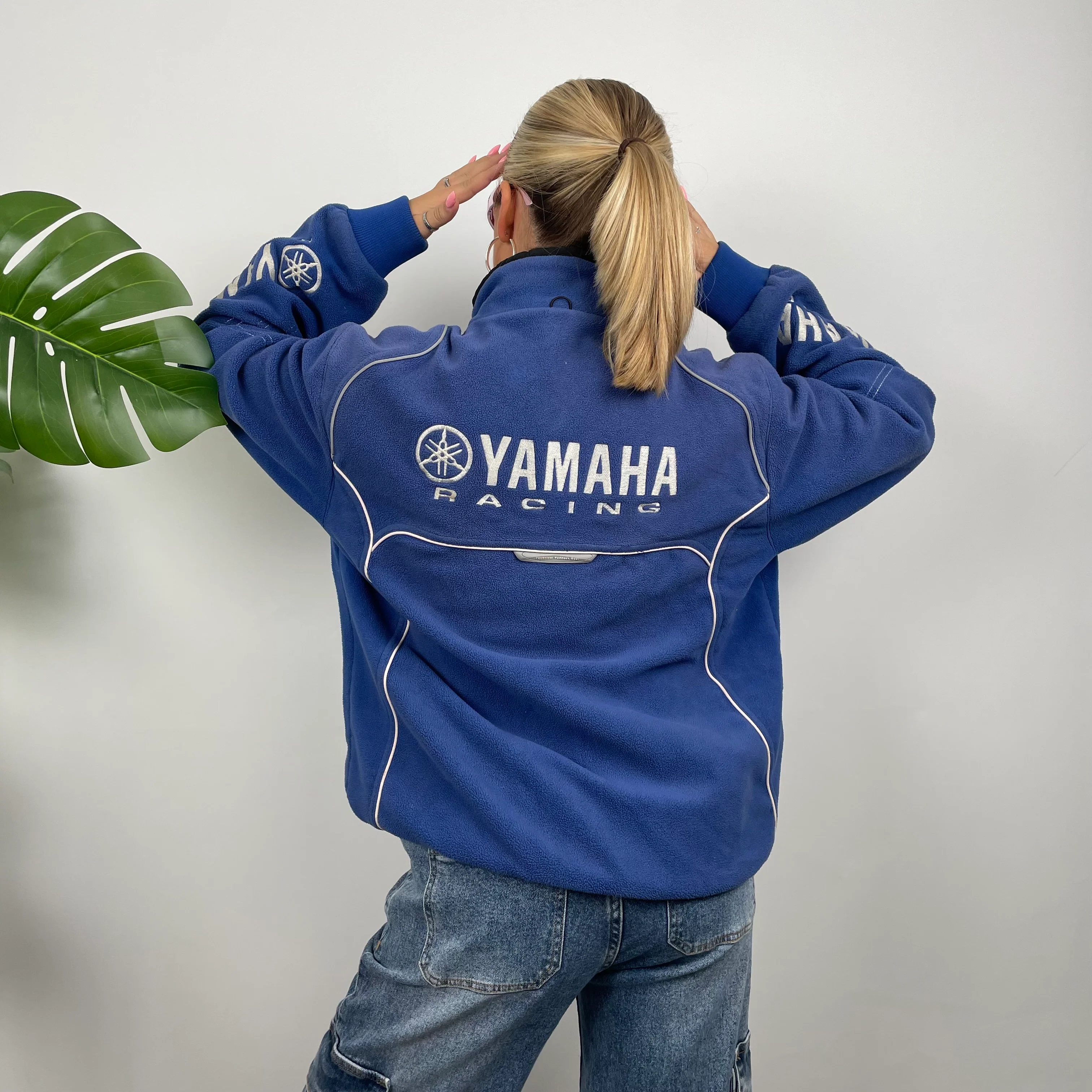Yamaha Racing Blue Embroidered Spell Out Zip Up Teddy Bear Fleece Jacket (XL) - Image 8